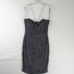 Gala by Mon Cheri Floral Beaded Mini Dress Size 8 Spaghetti Straps Purple